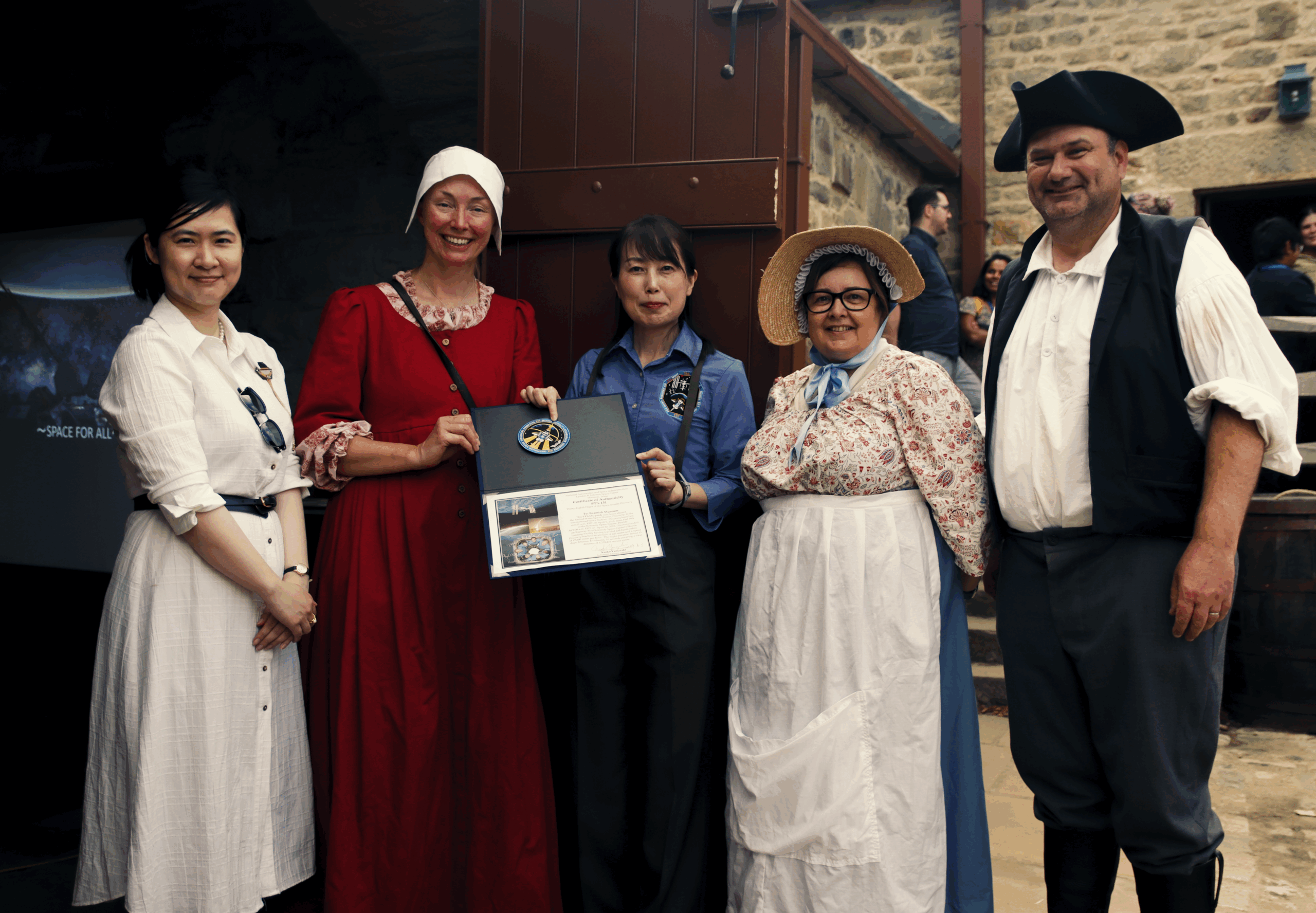 Astronaut Naoko Yamazaki with event host Dr Nikita Chiu and the Beamish Museum Team
